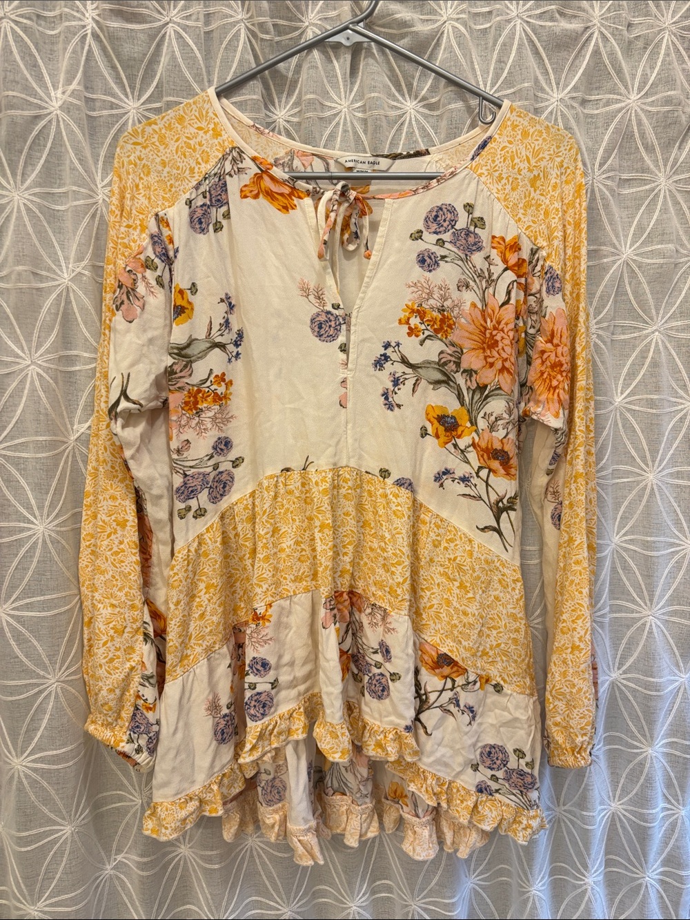 Boho Floral Tie-Neck Tunic in Yellow - American Eagle - Picture 8 of 8
